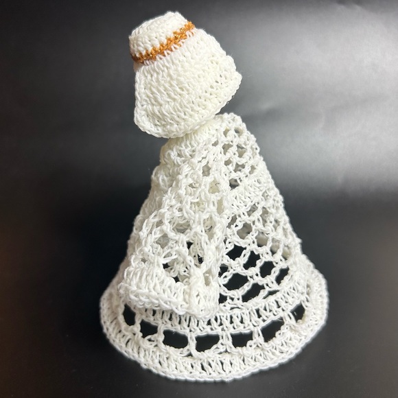 Vintage Crochet Angel Christmas Tree Topper Starched White 5” Ornament Handmade - Picture 4 of 7